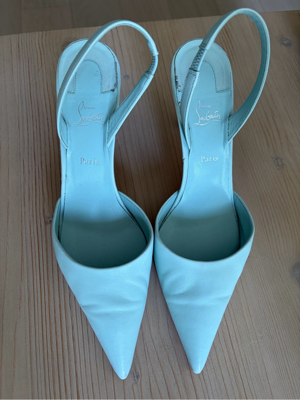 Christian Louboutin Pale Mint Leather Slingback Pumps - Picture 4 of 8